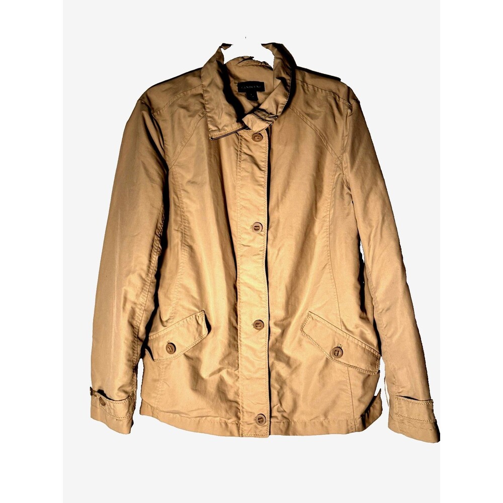 Lands End Tan Women’s Windbreaker Size L Full Zip Jacket